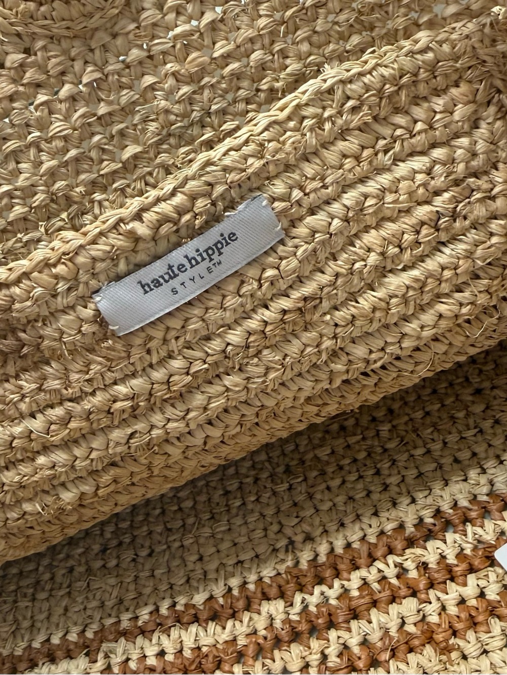 NWT Haute Hippie Natural Straw Tote with Brown Stripe and Brown Leather Handles - Picture 8 of 14